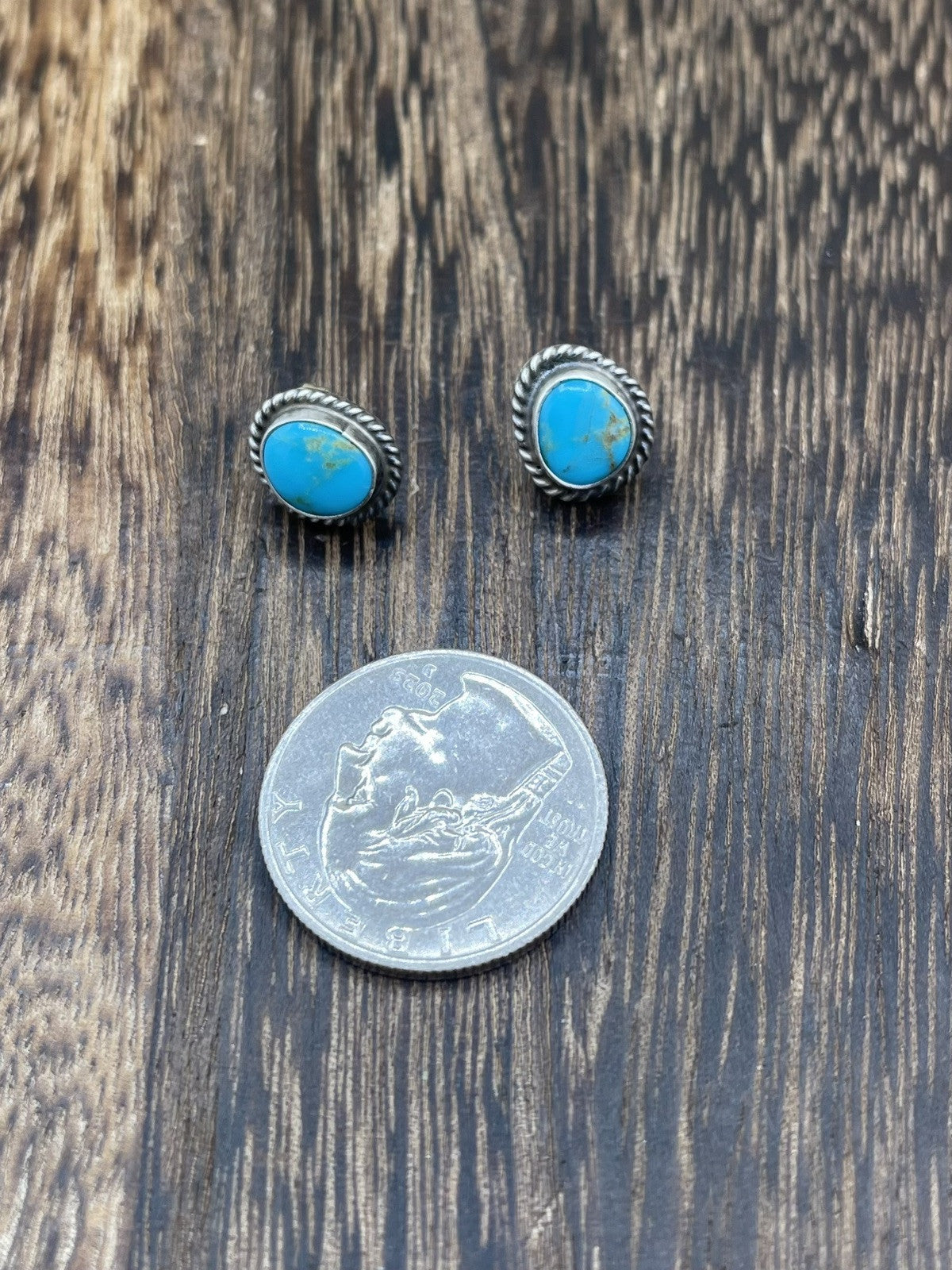 Navajo Handmade Sterling Silver Kingman Turquoise Post Stud Earrings Byron Begay