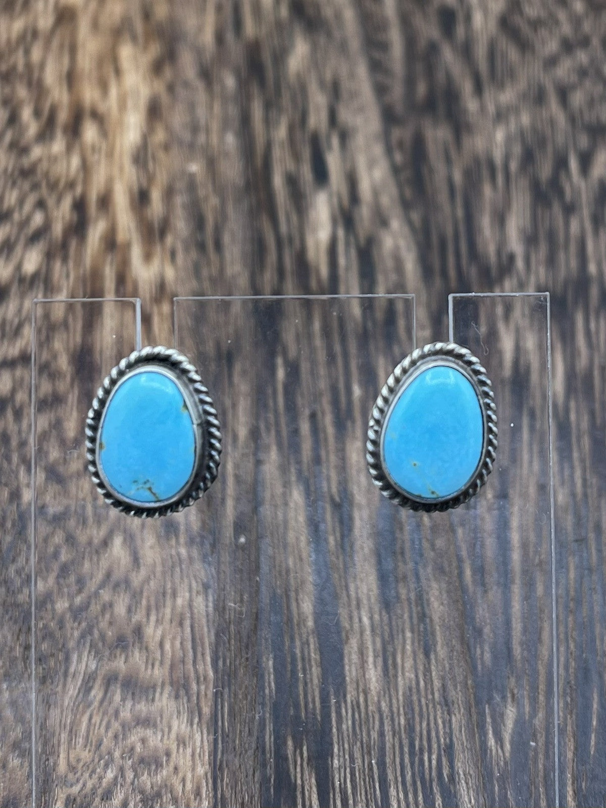 Navajo Handmade Sterling Silver Kingman Turquoise Post Stud Earrings Byron Begay